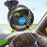 EXCOUP 12V Electric Car Fan with Cigarette Lighter Plug, 4.5'' Powerful Cooling Air Fan with Upgrade Powerful Suction Cup, 360° Rotatable Portable Quiet Fan for Vehicle Car Truck Van SUV RV ATV Boat