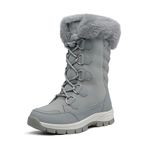 DREAM PAIRS Women's Waterproof Winter Snow Boots, Warm Comfortable Faux Fur Insulated Non-Slip Outdoor Lace-Up Mid Calf Booties, Light/Grey, 8.5