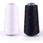 10,000 Meter Each Polyester Cone All-Purpose Sewing Thread (Serger, overlock, Merrow, Single Needle,) Export Quality 2 Pieces (Black-White)