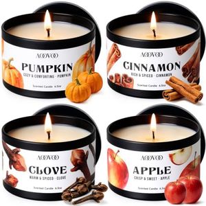 AOOVOO Fall Candle Set - 4 Pack Scented Candles for Home, 26oz up to 200 Hours Long Lasting, Pumpkin/Apple Cinnamon/Clove Cinnamon/Cinnamon Candles Gift Autumn Fragrance Decor