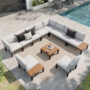 Sophia & William 9PCS Patio Furniture Set, Metal Outdoor Sectional Sofa Patio Conversation Set-2 Single Sofa with Side Table, 4 Single Couch, 2 Loveseat, 1 Tea Table