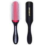 Denman Curly Hair Brush D4 (Black & Red) 9 Row Styling Brush for Styling, Smoothing Longer Hair and Defining Curls - For Women and Men