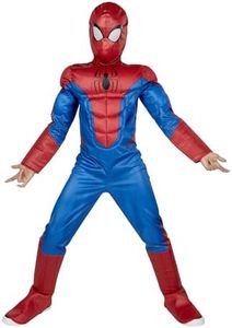 Marvel Spider-Man Official Youth Halloween Costume - Premium Quality Padded Jumpsuit with Pull On Fabric Mask (M) Red