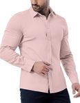 ZAFUL Mens Dress Shirts Slim Fit Button Down Long Sleeve Stretch Collared Shirt Cotton Wrinkle Free Button Up Mens Tops Pink X-Large