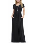 Anelune Dresses for Women's Short Sleeve Loose Plain Maxi Dresses Casual Long Dresses with Pockets(Black-XL)