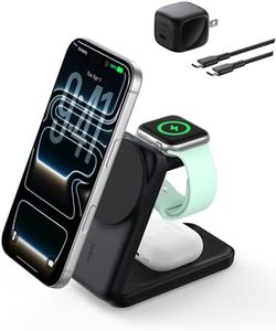 Belkin MagSafe Charger Compatible, 3-in-1 Charging Station, Qi2.2 25W Magnetic Wireless Charger Dock, Foldable Charging Stand for iPhone 17/16/15, Apple Watch, AirPods, Pixel 10 (45W Adapter Included)