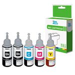 InkJello Ink Bottle Refill For Printer, Compatible With Epson ET-14000 ET-2500 ET-2550 ET-2600 ET-2650 ET-3600 ET-4500 L355 L555 Black, Cyan, Magenta, Yellow (5-Pack)