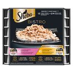 SHEBA Bistro Perfect PORTIONS Cat Food Wet Adult, Cuts in Gravy Chicken in Alfredo Sauce and Salmon in Creamy Sauce Entrée Variety Pack of 12, 75g Trays