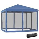 Outsunny 10' x 10' Pop Up Canopy Tent Gazebo with Removable Mesh Sidewall Netting, Carry Bag for Backyard Patio Outdoor, Blue