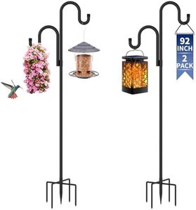 GARGENTOL Double Shepherds Hooks for Outdoor, Bird Feeder Pole with 5 Prongs Base, Heavy Duty Garden Hook for Lantern, Wind Chime and Hummingbird Feeder, 92 Inch, 2 Pack