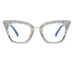 bullabulling Cat Eye Reading Glasses Bling Rhinestones color Crystal Diamond Frame Eyewear Anti Blue Light Reader (white, 1.0)