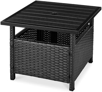 Best Choice Products Wicker Side Table with Umbrella Hole, Square PE Rattan Outdoor End Table for Patio, Garden, Poolside, Deck w/UV-Resistant Frame, Storage Space - Black