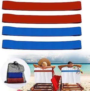Paquete de 4 bandas de toalla para playa, piscina y sillas de crucero, clips para sillas de toalla The Better, soporte para toallas de playa (paquete de 2 azules + 2 unidades rojas)