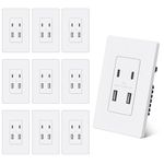 BESTTEN 10 Pack - 4.8A USB A/C Receptacle Outlet, 4-Port USB Wall Charging Outlet, Multi-Plug USB Charger with Dual Type C & A Ports, Self-Grounding, Screwless Wallplate Included, cUL Listed, White