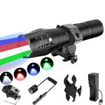 XLENTGEN Predator Light with Interchangeable (Red, Green,Blue,White) LED Hunting Flashligh with Universal Picatinny Rail Mount, Remote Pressure Switch for Night Hunting