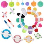 20 Pcs Pompom Maker Set,6 Size Pompom Maker Tool Set with Thread Cutter Scissors Needles DIY Wool Tool Kit with 12 Colors Yarn，Suitable for Kids and Adults to Knit Pompom Balls Knitting Craft Gifts