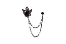 Knighthood Gun Metal with Blue Stone Crown Hanging Chain Lapel Pin Badge Coat Suit Wedding Gift Party Shirt Collar Accessories Brooch for Men