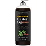 MAJESTIC PURE Jamaican Black Castor Oil - Roasted & Cold-Pressed - Massage, Scalp, Hair and Nails - 16 fl oz