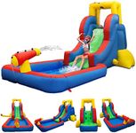 PicassoTiles KC108 Water Slide Park Inflatable Bouncing House w/Pool Area (Splash Zone), Climbing Wall, Shower Head Sprays Mounts, Water Cannon Mount and Heavy Duty GFCI ETL Certified 385W Blower