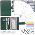 Mlife Budget Binder Set - 28pcs Leather Ring Binder Notebook with Clear Cash Envelopes,Budget Sheets and Label Stickers,Cash Organizer Money Saving Binder for Travel and Diary Dark Green