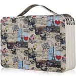 Shulaner 200 Slots Colored Pencil Case with Zipper Closure Large Capacity Butterflies and Bicycles Pattern Pencils Bag 8400D PU Waterproof Fabric Pen Organizer Storage Holder for Student or Artist