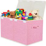 VERONLY Large Toy Box for Boys Girls, Foldable Storage Chest with Lid Fabric Storage Baskets Container Bins for Clothes, Bedroom, Nursery, Playroom 23.7"x12.2"x15.2" (Pink)