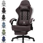 GTPLAYER Fabric Gaming Chair with Footrest, Computer Desk Chair with Pocket Spring Cushion, Home Office Chair Ergonomic High Back Support Lumbar Support Heavy Duty Wide, Brown