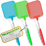 3 PCS Extendable Fly Swatter Plastic Fly Swatter Racket - Bug Swatter Metal Long Handle Fly Swatter Telescoping Fly Swatter - Heavy Duty Fly Swatter Mosquito Swatter Racket