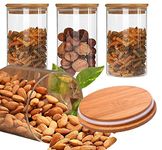 Pure Source India Borosilicate Glass Jar Container, BPA Free, Food Safe, with Airtight Bamboo Lid, 4 Pieces Jar and 1 Wooden Spoon (Clear, Capacity - 1 Ltr Each)