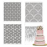 Cake Decorating Stencil Set, Food-Grade Plastic Templates for Fondant, Buttercream, Airbrushing - Hollow Lace Floral Design, Easy-to-Clean, Reusable - Ideal for Birthday, Wedding, Party (4 PCS)