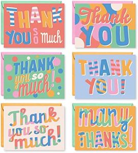 S&O Fun Thank You Cards with Envelopes - Blank Thank You Cards for Handwritten Messages - Thank You Notes with Envelopes Set of 24 - Assorted Thank You Cards with Pop Color Envelopes to Mix & Match