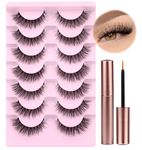 wiwoseo Eyelashes Cat Eye Lashes Fluffy Wispy Eyelashes Natural Clear Band Lashes with Glue 16MM D Curl Natural Volume Faux Mink Lashes that Look Like Extensions 7 Pairs