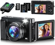 Digital Camera, 4K 48MP Autofocus Compact Digital Camera with 32G Memory Card 16X Digital Zoom, Vlogging Camera with 3.0 inch 180° Flip Screen and Charging Station for Teenagers, Beginners（Black）