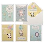 VNS Creations Boxed Set of 10 New Baby Card Assortment - suitable as congratulations cards bulk - Includes Envelopes and Stickers - Gender Neutral Watercolor Designs - Ideal for Welcoming a New Baby