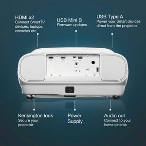 Epson EH-TW7000 4K PRO-UHD Home Cinema Projector, 3000 Lumens, 500" Display – White