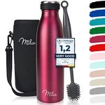 Milu Stainless Steel Drinking Bottle 500ml - Thermo Bottle, Insulated Water Bottle, Leak Proof Insulated Bottle Double Walled, Carbonated - incl. Cleaning Brush (Berry, 500ml)