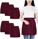 6 Pack Red Waist Apron, Waitress Apron with 3 Pockets, Waterproof Half Apron for Men and Women, Chef Apron for Cooking Cleaning Painting Gardening Bistro Restaurant (Wine)