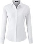 jonivey Women Stretch Button Down Shirt Long Sleeve Basic Work Formal Casual Blouse, 01white, Medium