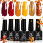 Beetles Gel Nail Polish Set,Fall Winter Colours Yellow Orange Gold Glitter Red Gel Polish Soak Off UV Gel Nail Polish Nail Art Salon Manicure Gel Nail Kit DIY at Home Nail Gifts for Women