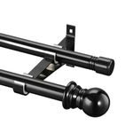 Double Curtain Rods for Windows 66 to 120 Inch - 1 Inch Heavy Duty Double Window Rods - Extra Long Adjustable Black Dual Curtain Rod for Sliding Glass Door, Patio, Bedroom, Kitchen, Bathroom