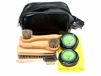 Cathcart Elliot Personalised Shoe Cleaning Kit in Leather Bag with Engraved Horse Hair Brushes & wax polish