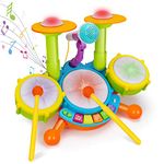 Baby Drums Set Toys 6-12-18 Months Musical toy with 2 Sticks Microphone Toy for 1 Year Old Girl Boy Birthday Gifts Music Instrument Learning Toys for Toddlers 1-3 Drum Kit for Babies 6 12 18 Month Old