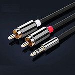 REALMAX® 1M 2M 3M Meter Stereo 3.5mm Jack Plug to TWIN 2 x RCA PHONO Audio Lead GOLD CABLE (2Meter)