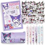 Koiswim School Supplies Set, Cute Stationary Set, Back to School Gift for Kids Including Spiral Journal Notebook, Black Rollerball Pens, Pencil Cse, Stickers