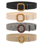 Set of 4 Straw Woven Elastic Stretch Waist Belts for Women, Fashion Boho Ladies Braided Rattan Dress Belt L