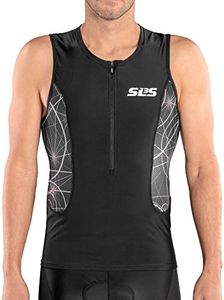 SLS3 Mens Triathlon Top Sleeveless – Full Zip Tri Top Men, 2 Pocks - Triathlon Shirts Men, Breathable AG Fabric