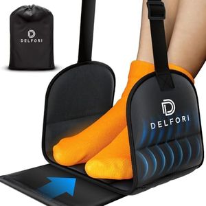 Delfori Portable Airplane Footrest – Comfortable Foot Hammock with Memory Foam & Hardboard for Long Flights – Relieves Swelling, Improves Blood Circulation – Travel Essentials for Leg Support