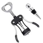 Foho Wine Opener, Multifunctional Wing Corkscrew Wine Bottle Opener for all Cork Stoppered and Beer Cap Bottles, Luxury Waiter Corkscrew with Stopper Set for Wine Enthusiast, Waiters - Black