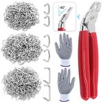 Glarks 362Pcs Hog Ring Pliers with Hog Rings Kit, 360Pcs 1/2'' 3/4'' 3/8'' Steel Hog Rings with Angled Hog Ring Pliers and Anti-Cutting Gloves for Upholstery, Fencing, DIY Craft, Furniture and More