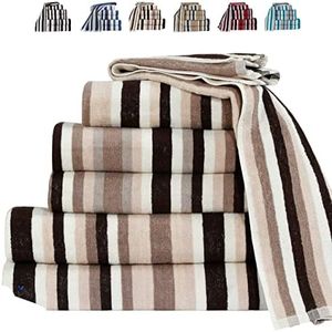 TheWhiteWater – 100% Natural Cotton BATH TOWEL (Brown – 120 x 70 cm) – 6 Threads Combed Stripe – Royal Victorian Flossy Stripe Salon Design – 550 GSM – Gym or Home use (1 x Bath Towel, Brown)